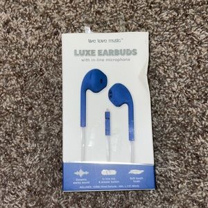 New Dark Blue Live Love Music Luxe Earbuds With In-Line Microphone